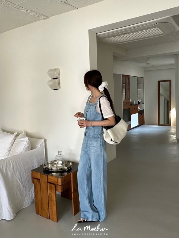 腰毛邊直筒牛仔褲